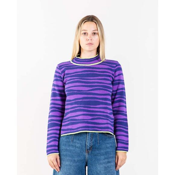 Urban Outfitters Mandinga Womens Wool Blend Purple Tiger Pullover Sweater Size M - Picture 1 of 7